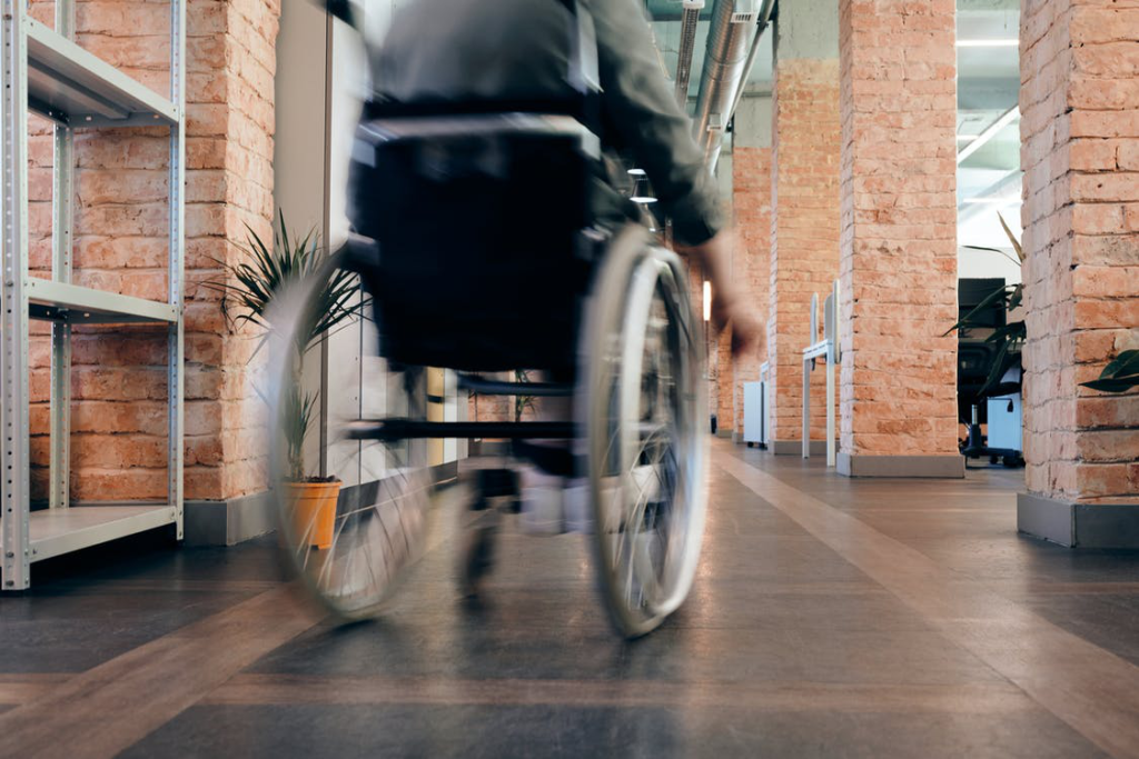 A person in a wheelchair due to an injury