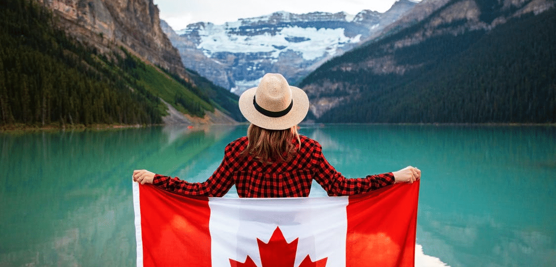 Woman holding Canada’s flag