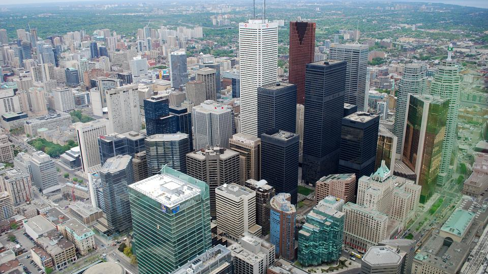 A top view of commercial buildings in Canada
