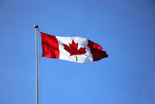 Closeup of a Canadian flag