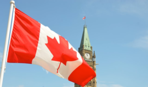 The picture of the Canadian flag in daylight