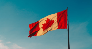 The Canadian flag in red and white colours