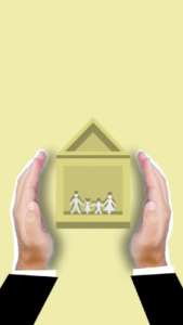 a person holding a house with a family