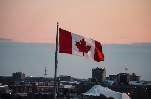 The Canadian flag in the wind