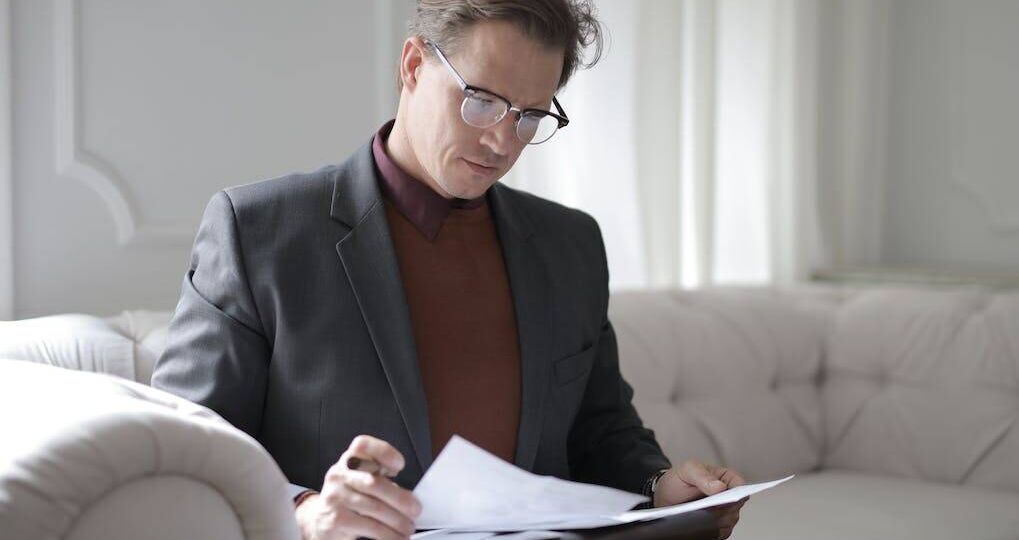A lawyer reading documents