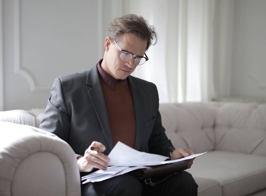 A lawyer reading documents