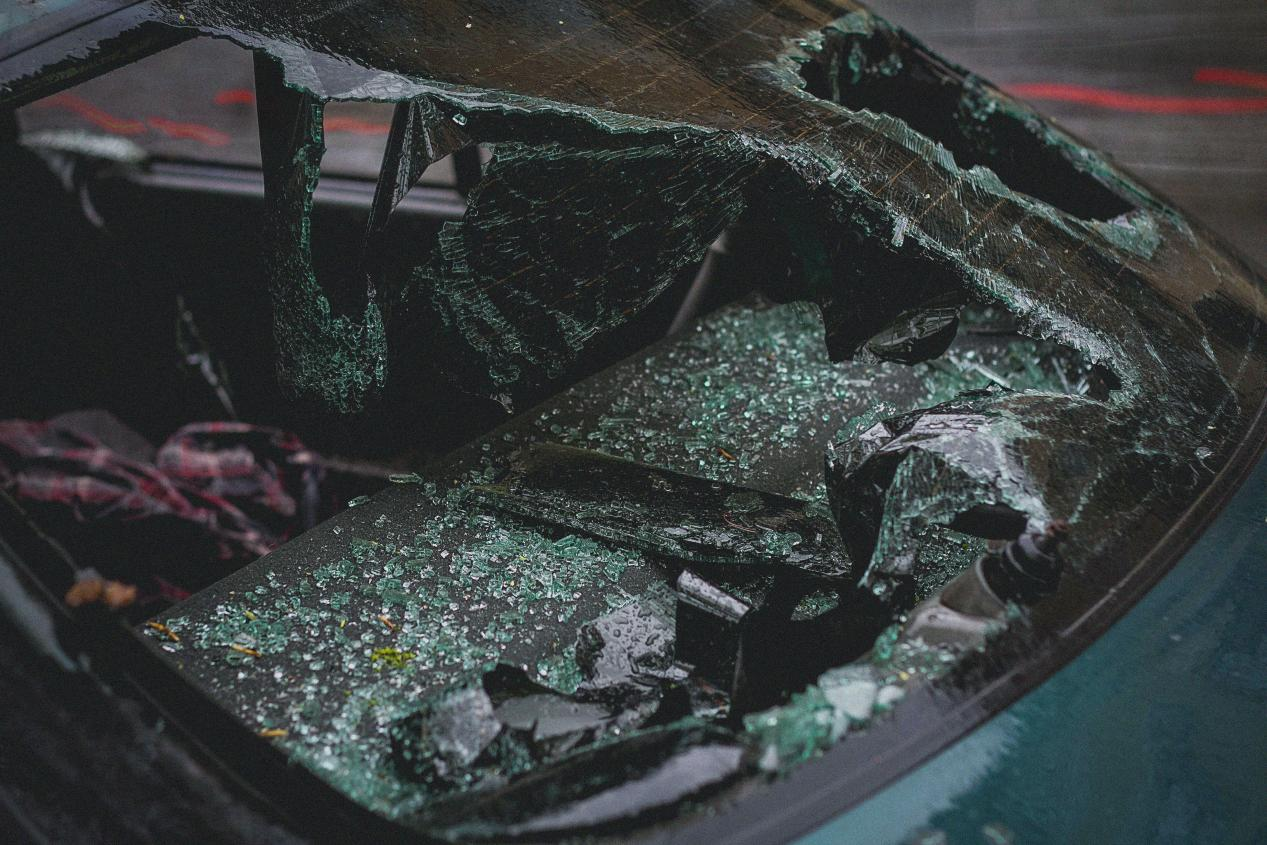 Broken windscreen of a car